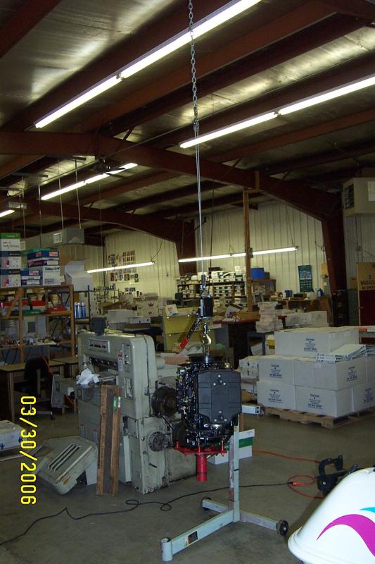 Mirage Jet Boat/Engine Rebuild/on hoist at work